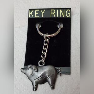 Flat Silvertone Pig Key Ring**New**Made In USA